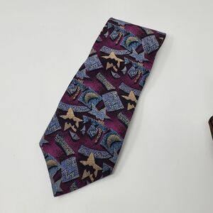 Oscar de la Renta Silk Floral Brown Maroon Gold Beige Flowers Floral Tietie